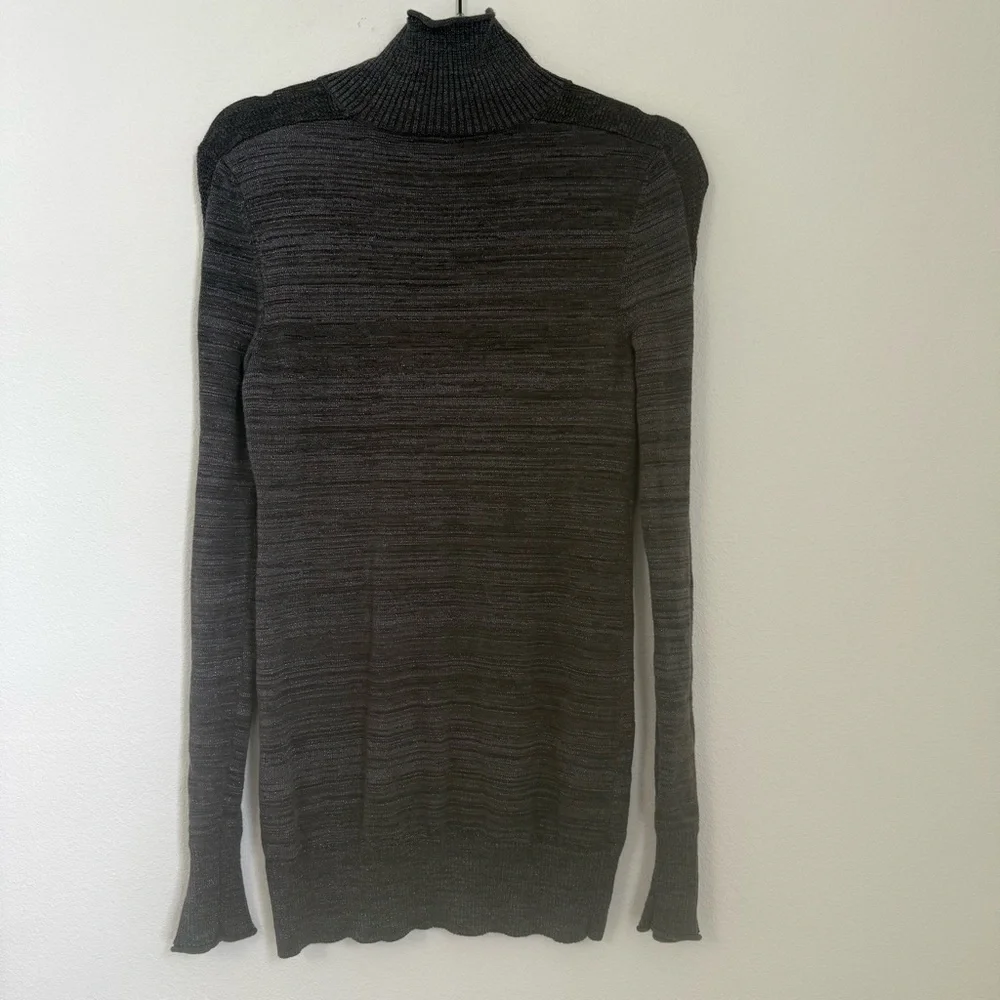 Free People Lace Insert Turtleneck Sweater Gray Metallic Stretch Pullover Size M